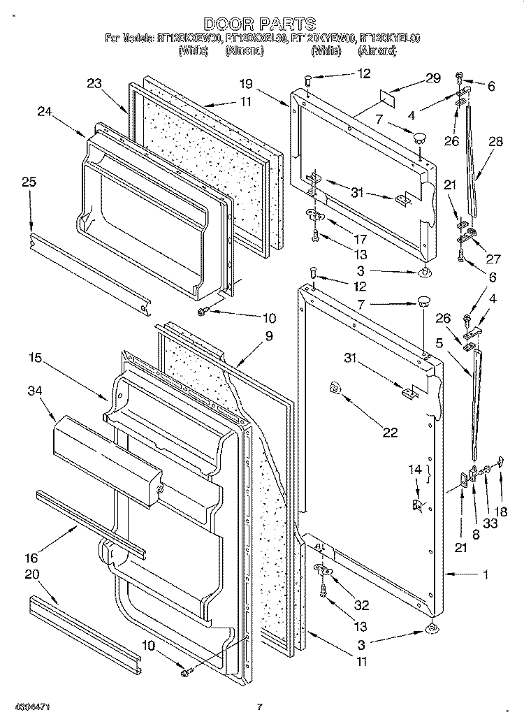 DOOR, LIT/OPTIONAL Diagram and Parts List for RT12DKXEL00  Roper Refrigerator