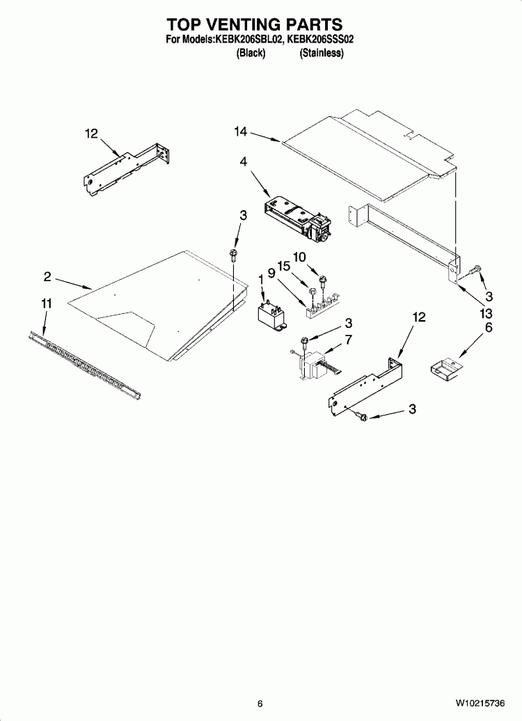 TOP VENTING PARTS, OPTIONAL PARTS Diagram and Parts List for KEBK206SBL02  KitchenAid Wall Oven