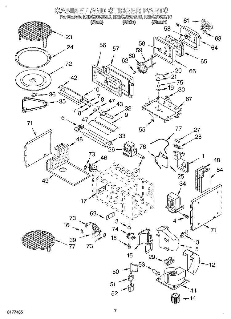 CABINET AND STIRRER Diagram and Parts List for KEMC308HBL0  KitchenAid Microwave Oven Combo