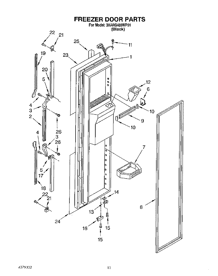 FREEZER DOOR Diagram and Parts List for 3XARG486WP01  Whirlpool Refrigerator
