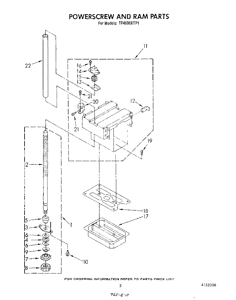 POWERSCREW AND RAM Diagram and Parts List for TF4600XTP1  Whirlpool Trash Compactor