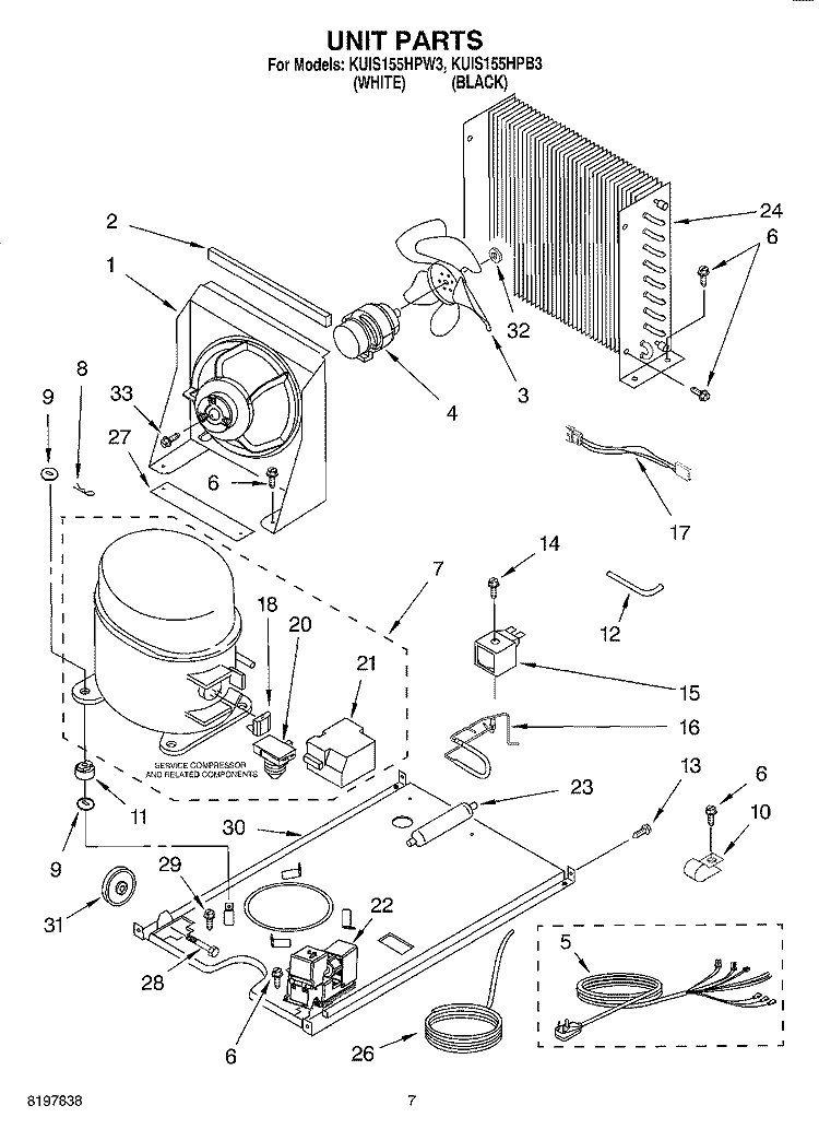 UNIT Diagram and Parts List for KUIS155HPB3  KitchenAid Ice Maker