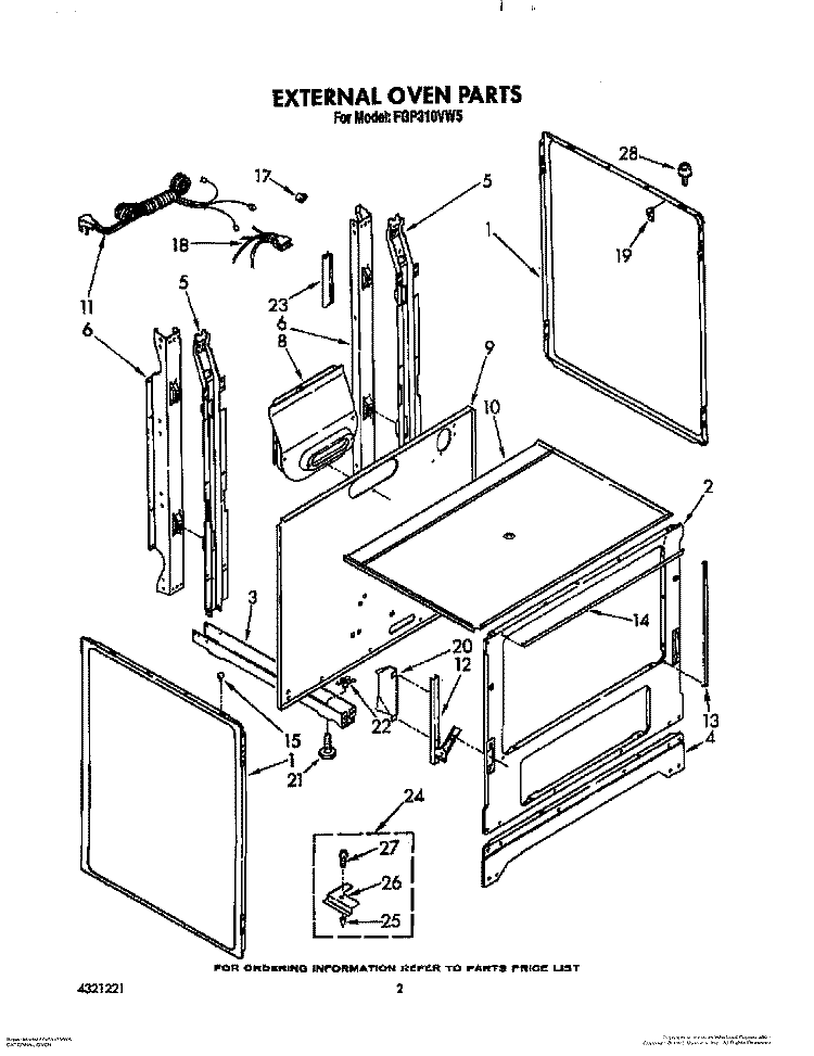 EXTERNAL OVEN Diagram and Parts List for FGP315VW5  Roper Range