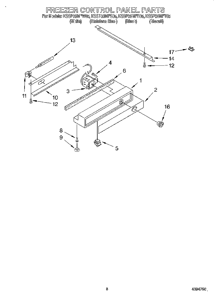 FREEZER CONTROL PANEL Diagram and Parts List for KSSP36MFT05  KitchenAid Refrigerator