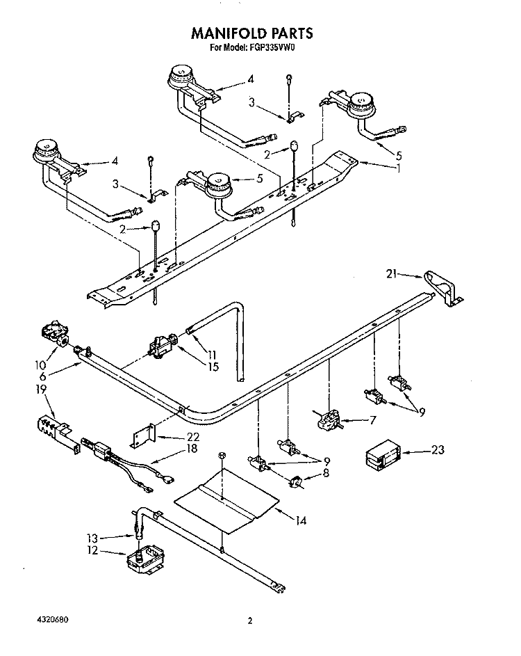 MANIFOLD Diagram and Parts List for FGP335VL0  Roper Range