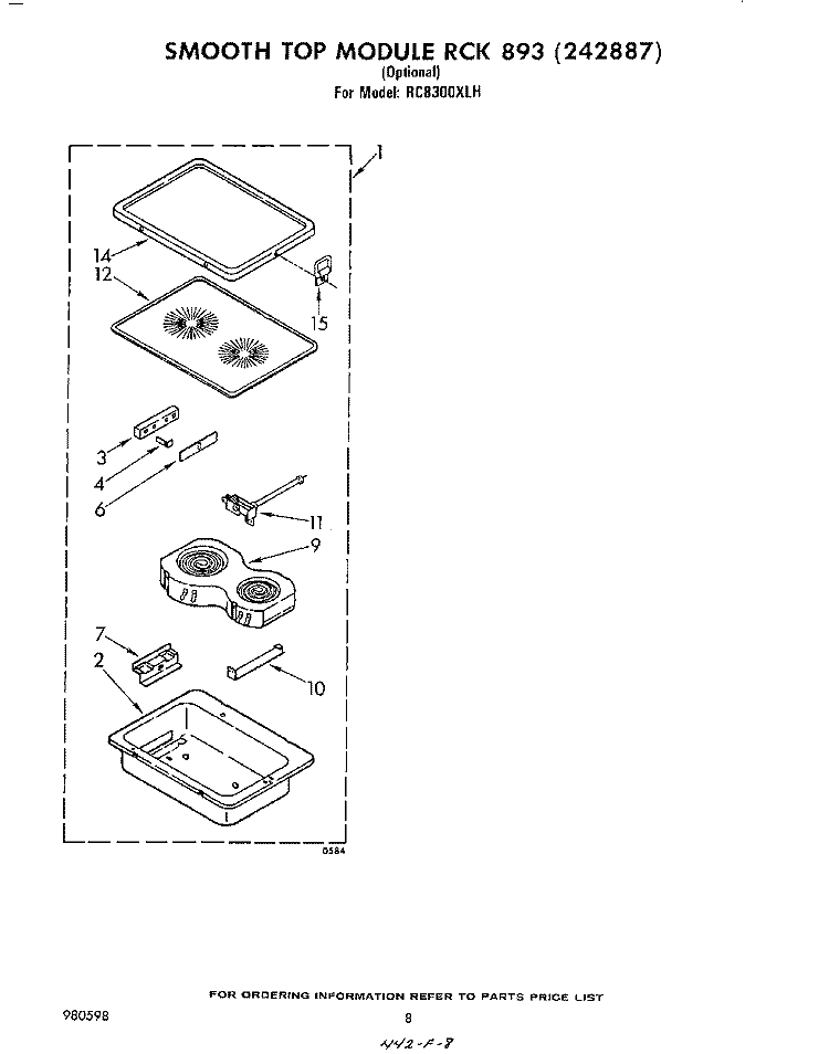 SMOOTH TOP RCK 893 Diagram and Parts List for RC8300XLH  Whirlpool Cooktop
