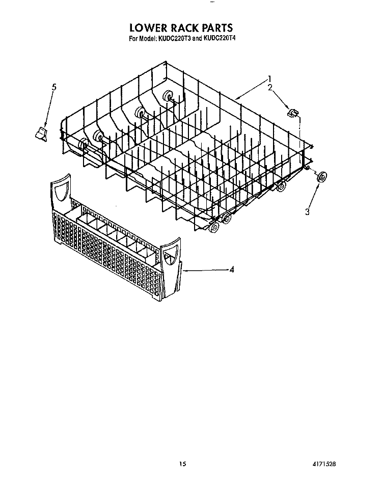 LOWER RACK Diagram and Parts List for KUDC220T3  KitchenAid Dishwasher