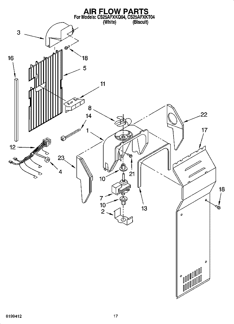 AIR FLOW PARTS Diagram and Parts List for CS25AFXKT04  Crosley Refrigerator