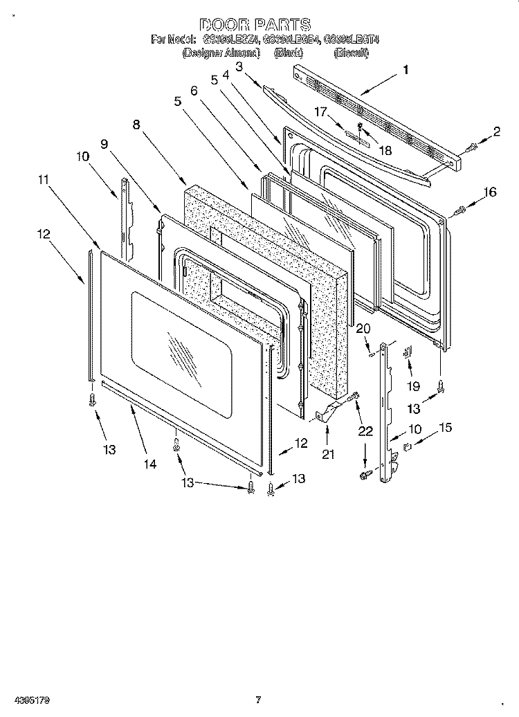 DOOR Diagram and Parts List for GS395LEGB4  Whirlpool Range