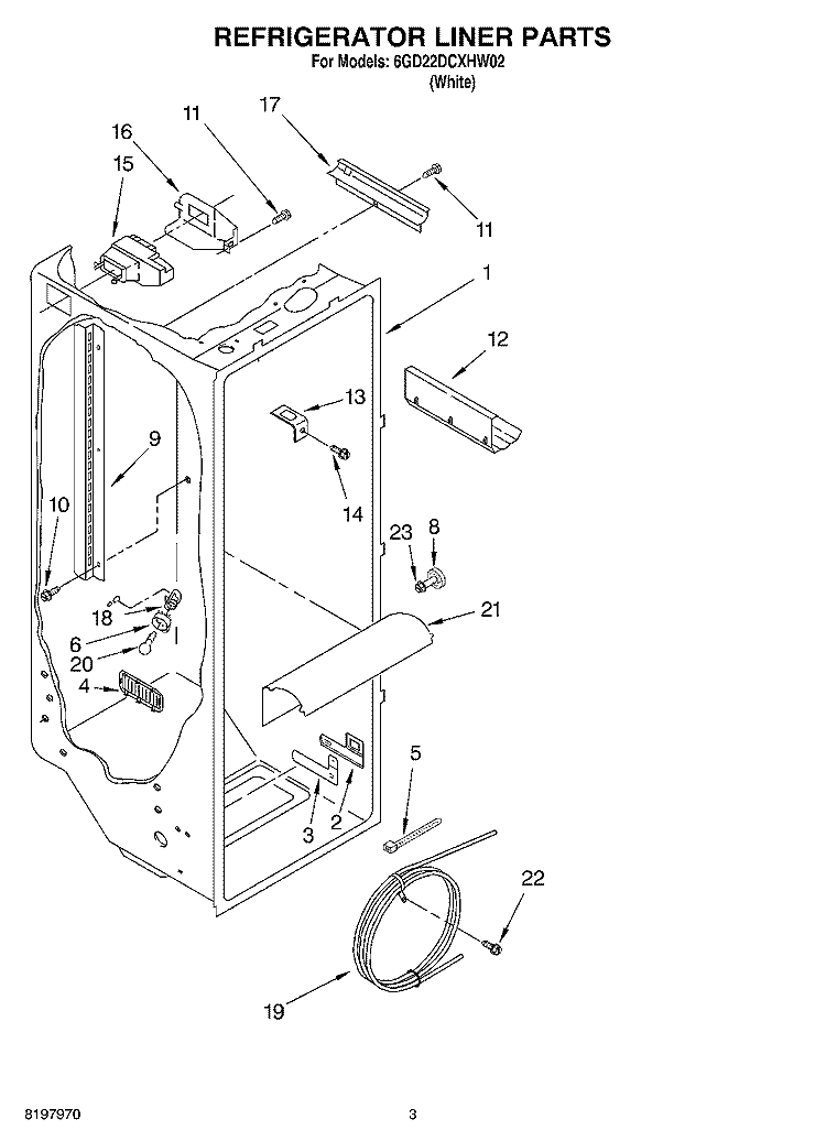 REFRIGERATOR LINER Diagram and Parts List for 6GD22DCXHW02  Whirlpool Refrigerator