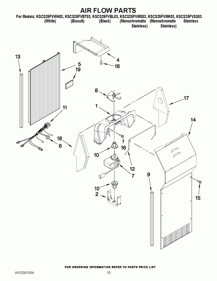 AIR FLOW PARTS Diagram and Parts List for KSCS25FVBL03  KitchenAid Refrigerator