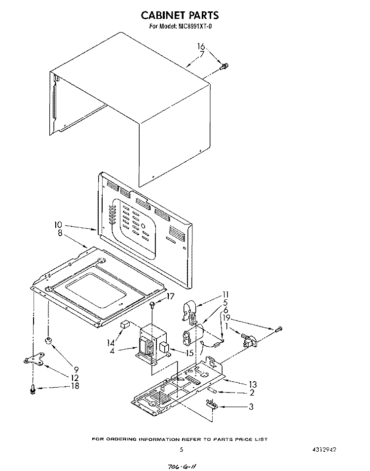 CABINET Diagram and Parts List for MC8991XT0  Whirlpool Microwave
