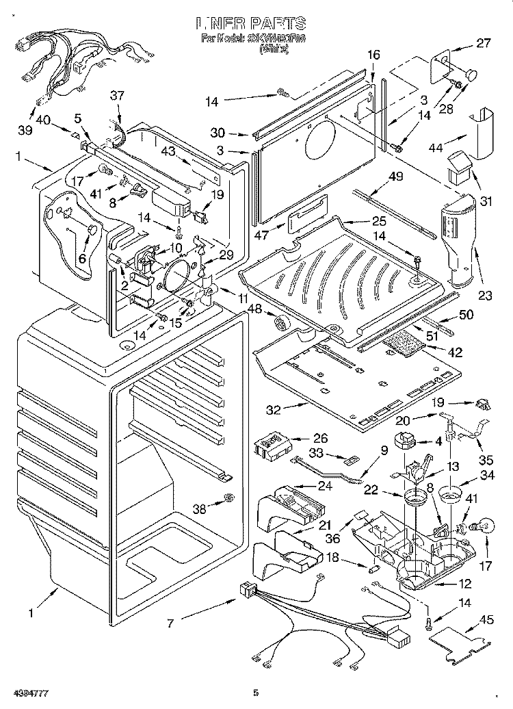 LINER Diagram and Parts List for 3XKVN490F00  Whirlpool Refrigerator