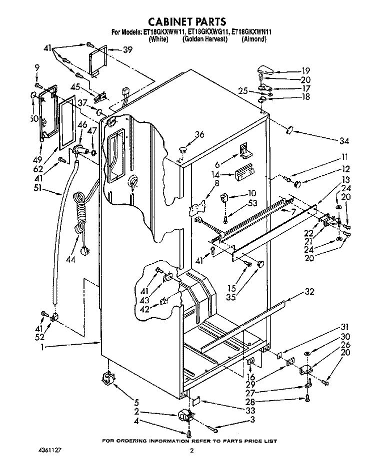 CABINET Diagram and Parts List for ET18GKXWG11  Whirlpool Refrigerator