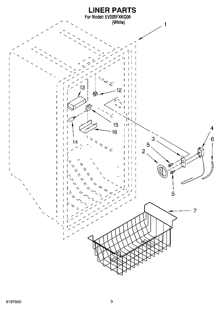 LINER Diagram and Parts List for EV205FXKQ00  Whirlpool Freezer