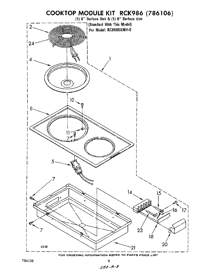 COOKTOP RCK986 Diagram and Parts List for RC8900XMH0  Whirlpool Cooktop