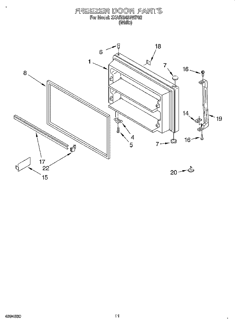 FREEZER DOOR, LIT/OPTIONAL Diagram and Parts List for 3XARG493WP02  Whirlpool Refrigerator