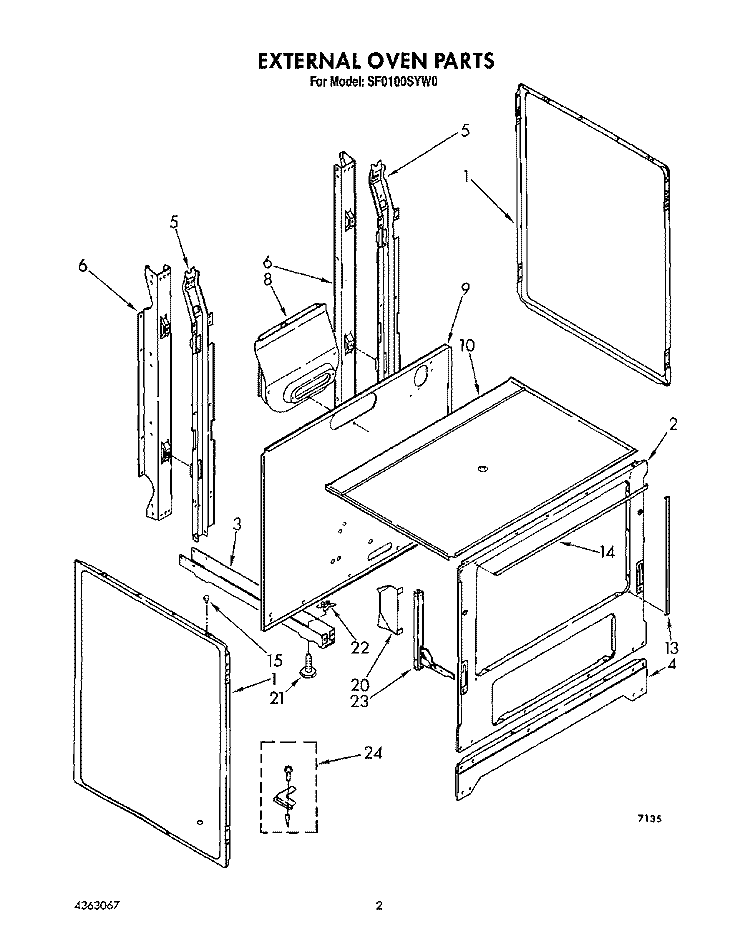 EXTERNAL OVEN Diagram and Parts List for SF0100SYN0  Whirlpool Range
