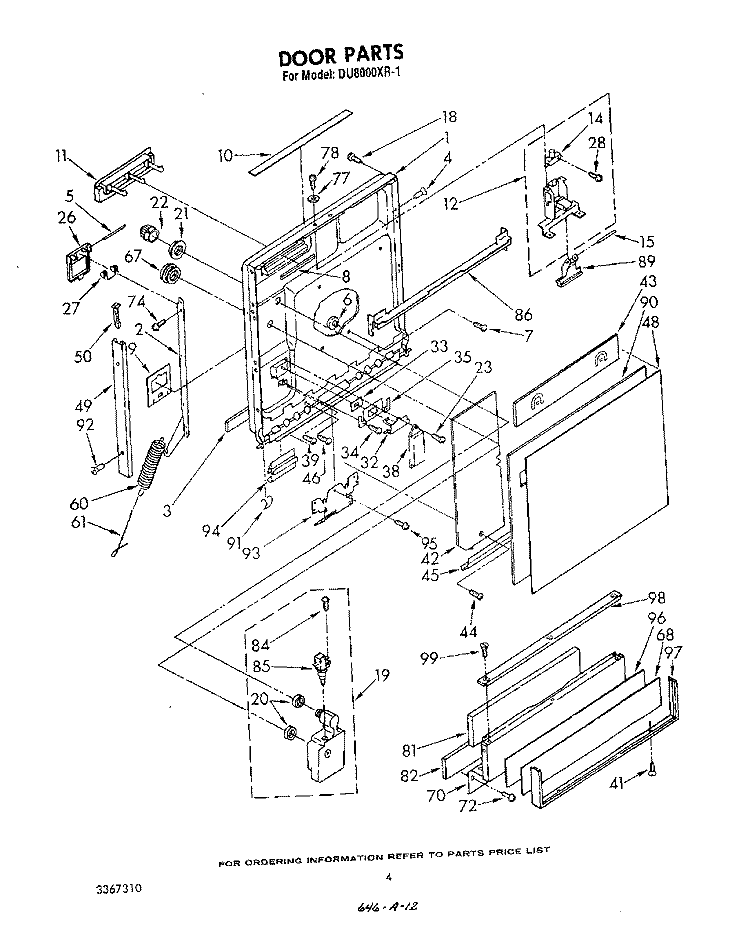 DOOR Diagram and Parts List for DU8000XR1  Whirlpool Dishwasher