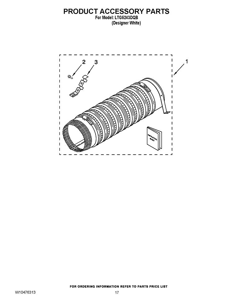 PRODUCT ACCESSORY PARTS Diagram and Parts List for LTG5243DQB  Whirlpool Washer Dryer Combo