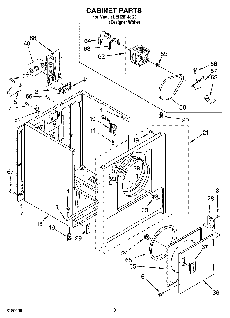 CABINET PARTS Diagram and Parts List for LER2614JQ2  Whirlpool Dryer