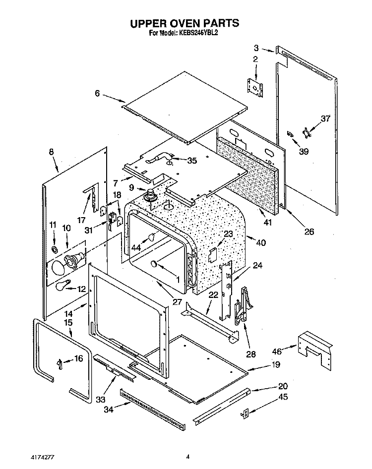 UPPER OVEN Diagram and Parts List for KEBS246YBL2  KitchenAid Wall Oven