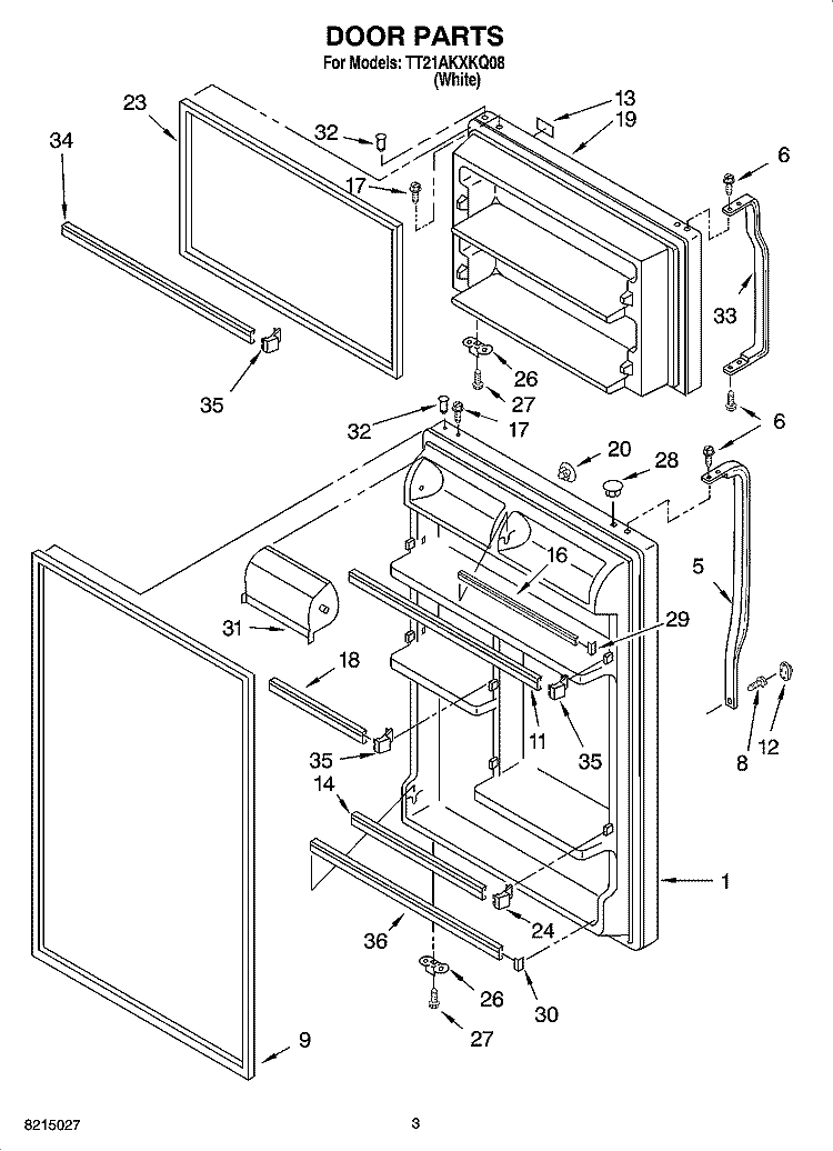 DOOR PARTS Diagram and Parts List for TT21AKXKQ08  Estate Refrigerator