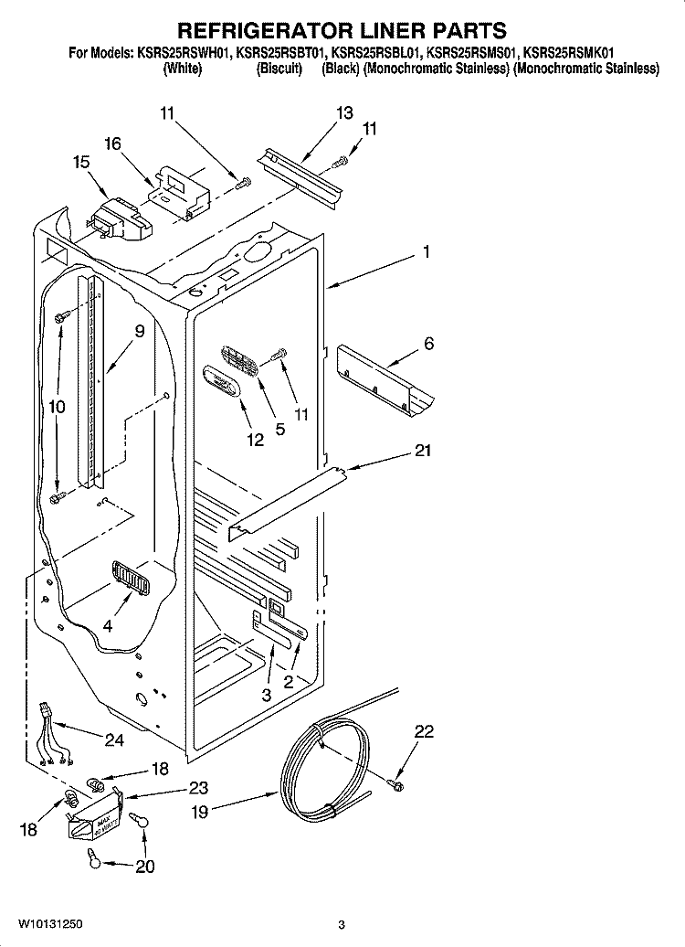 REFRIGERATOR LINER PARTS Diagram and Parts List for KSRS25RSMS01  KitchenAid Refrigerator