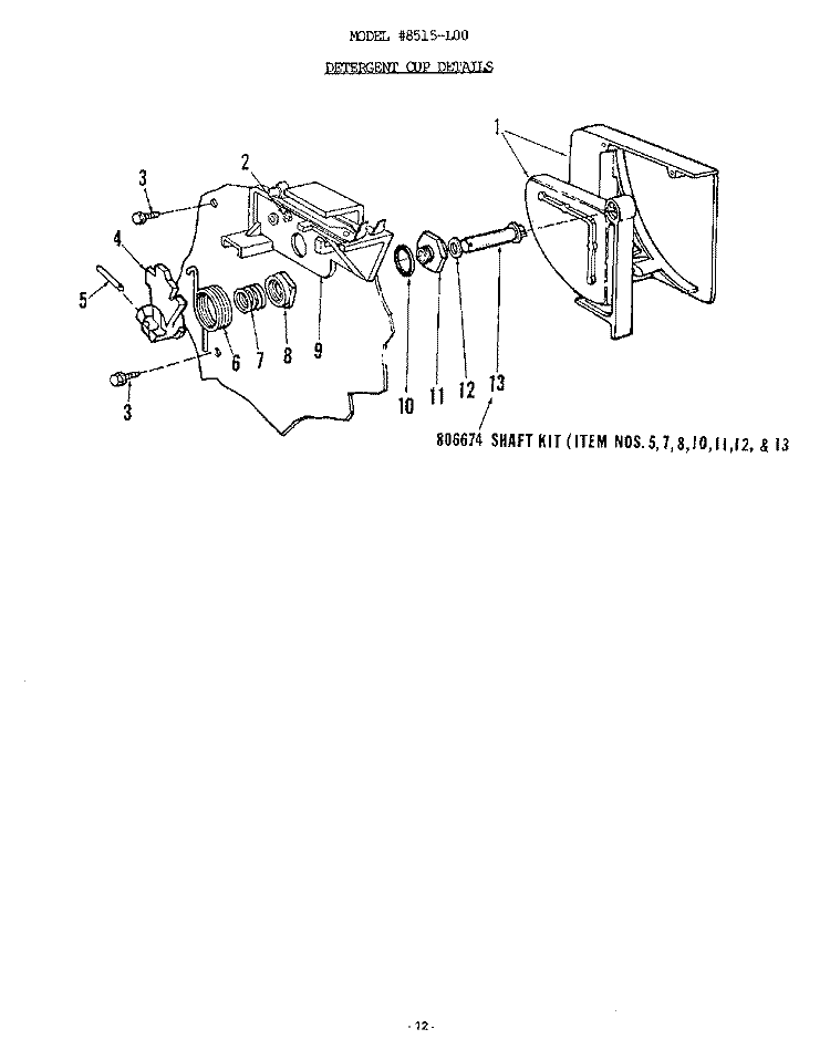 DETERGENT CUP Diagram and Parts List for 8515L00  Roper Dishwasher