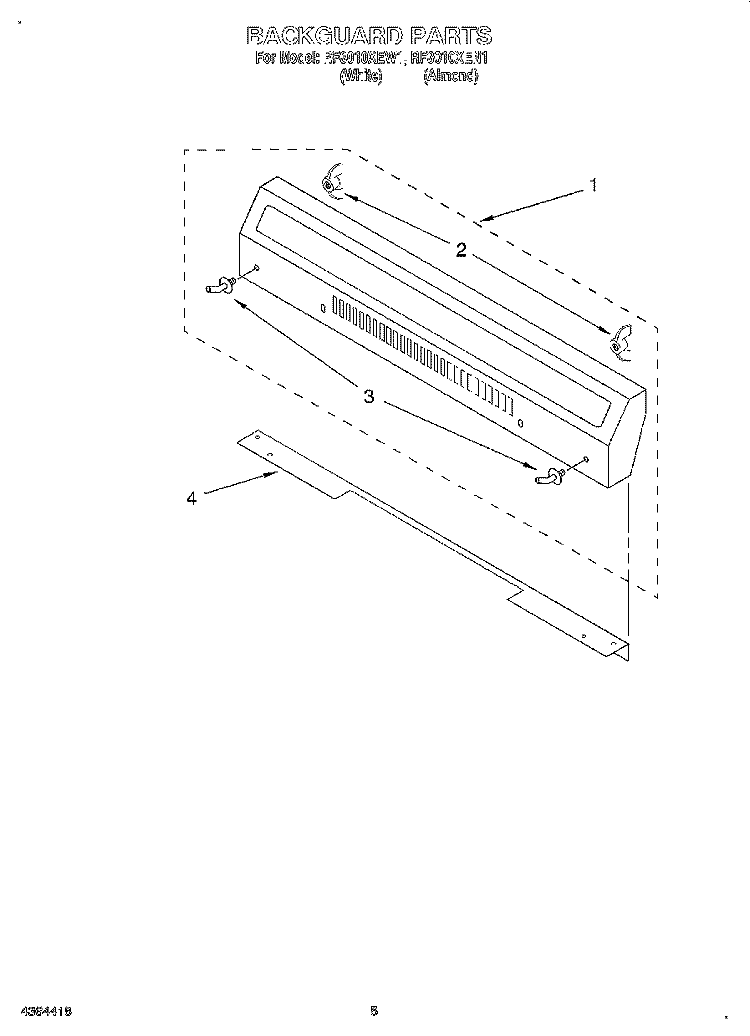 BACKGUARD Diagram and Parts List for RF3010XEN1  Whirlpool Range