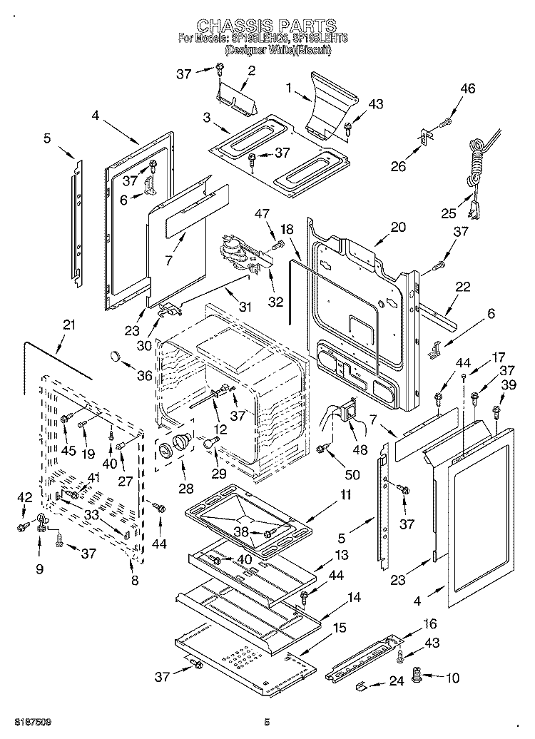 CHASSIS Diagram and Parts List for SF195LEHQ6  Whirlpool Range