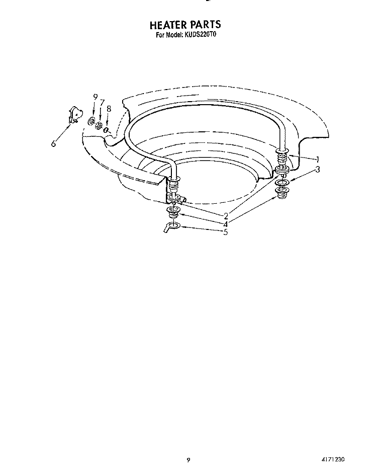 HEATER Diagram and Parts List for KUDS220T0  KitchenAid Dishwasher