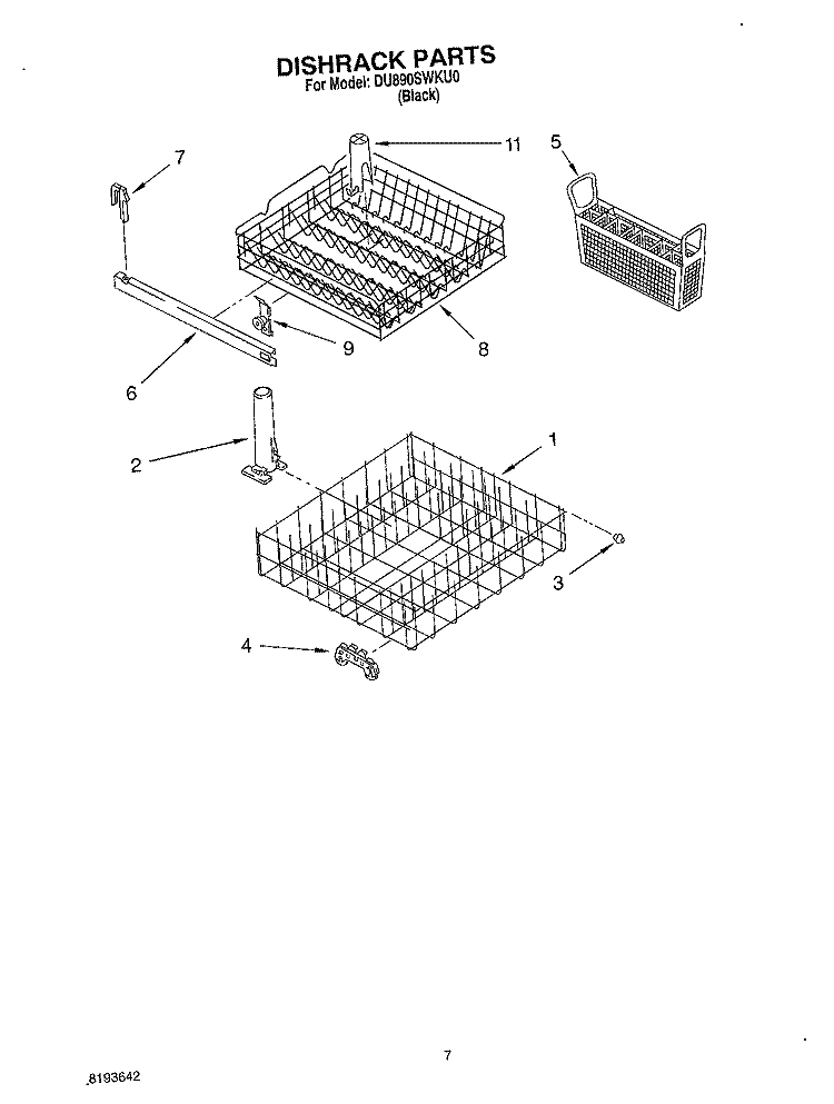 DISHRACK Diagram and Parts List for DU890SWKU0  Whirlpool Dishwasher