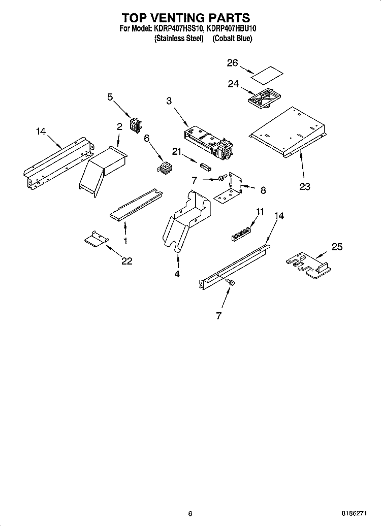 TOP VENTING PARTS Diagram and Parts List for KDRP407HBU10  KitchenAid Range