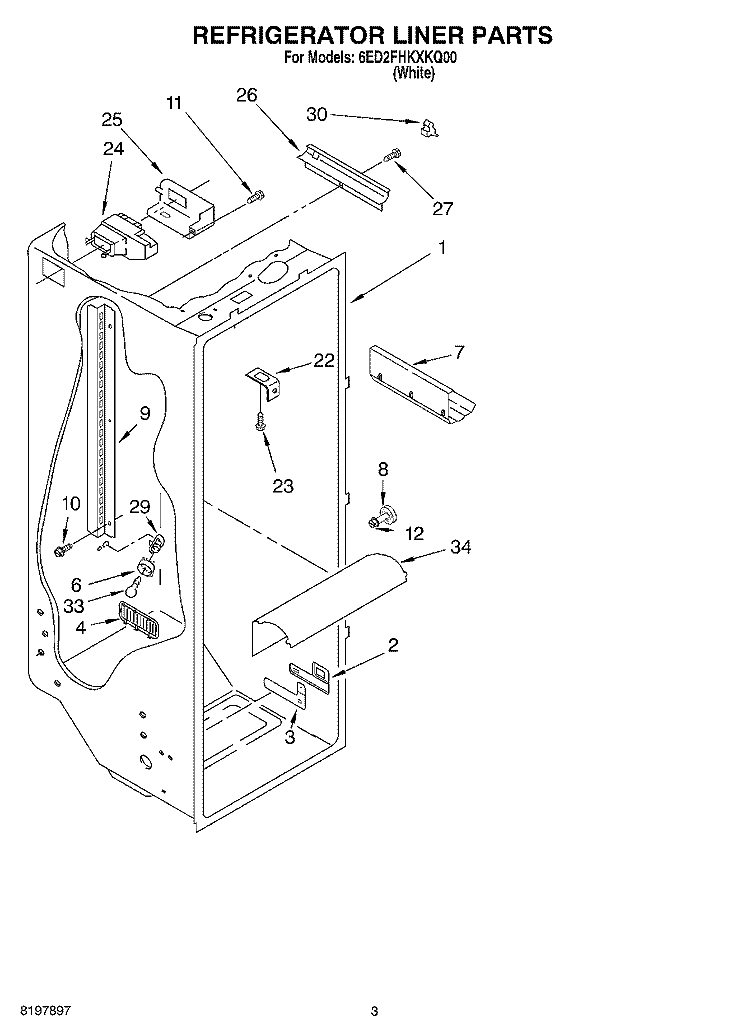 REFRIGERATOR LINER Diagram and Parts List for 6ED2FHKXKQ00  Whirlpool Refrigerator