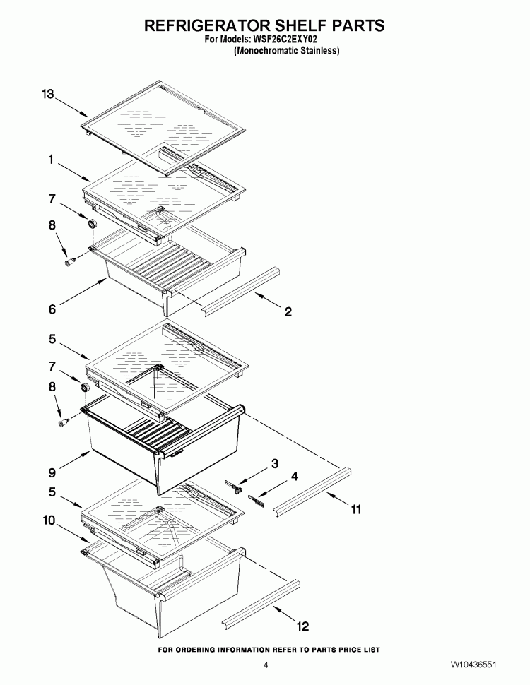 REFRIGERATOR SHELF PARTS Diagram and Parts List for WSF26C2EXY02  Whirlpool Refrigerator