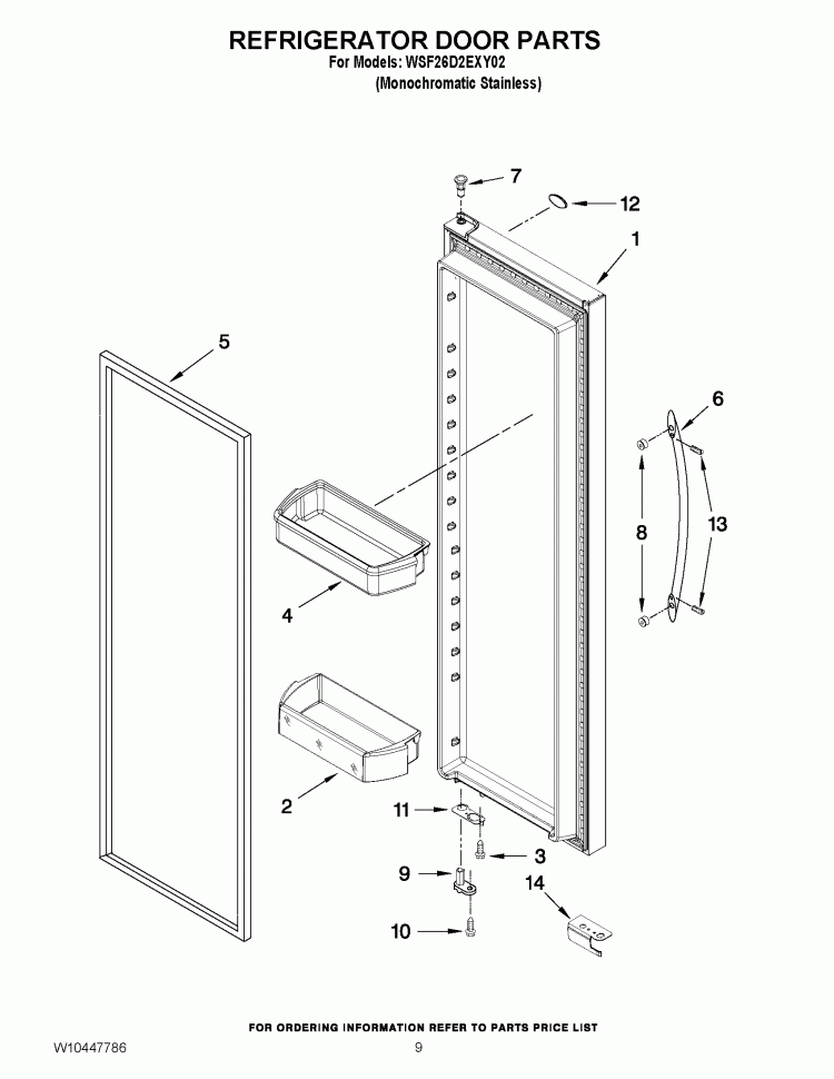 REFRIGERATOR DOOR PARTS Diagram and Parts List for WSF26D2EXY02  Whirlpool Refrigerator