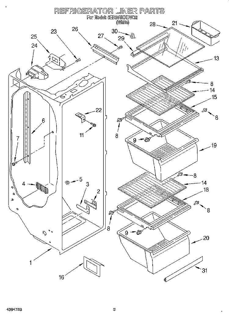 REFRIGERATOR LINER Diagram and Parts List for 6ED20TKXDW02  Whirlpool Refrigerator