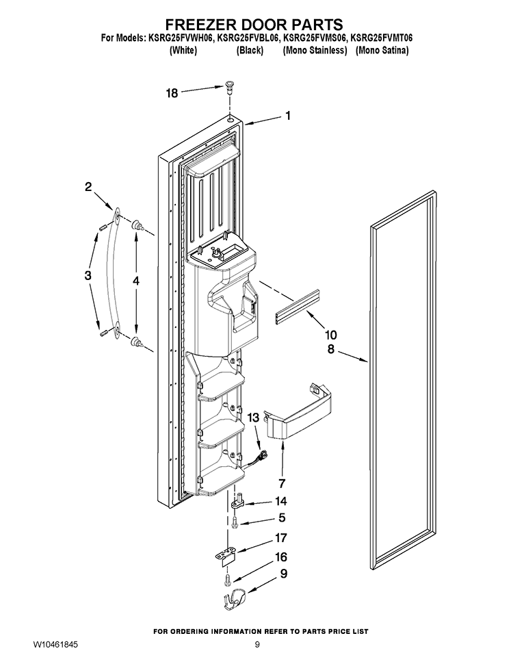 FREEZER DOOR PARTS Diagram and Parts List for KSRG25FVWH06  KitchenAid Refrigerator