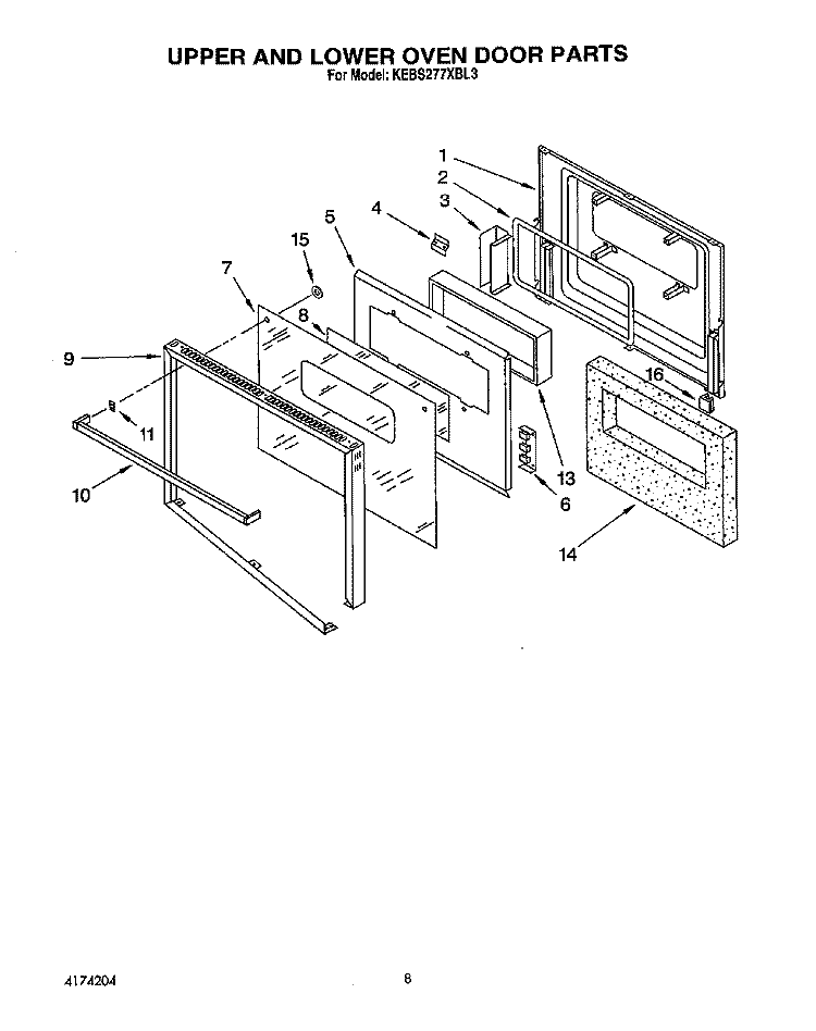 UPPER AND LOWER OVEN DOOR Diagram and Parts List for KEBS277XBL3  KitchenAid Wall Oven