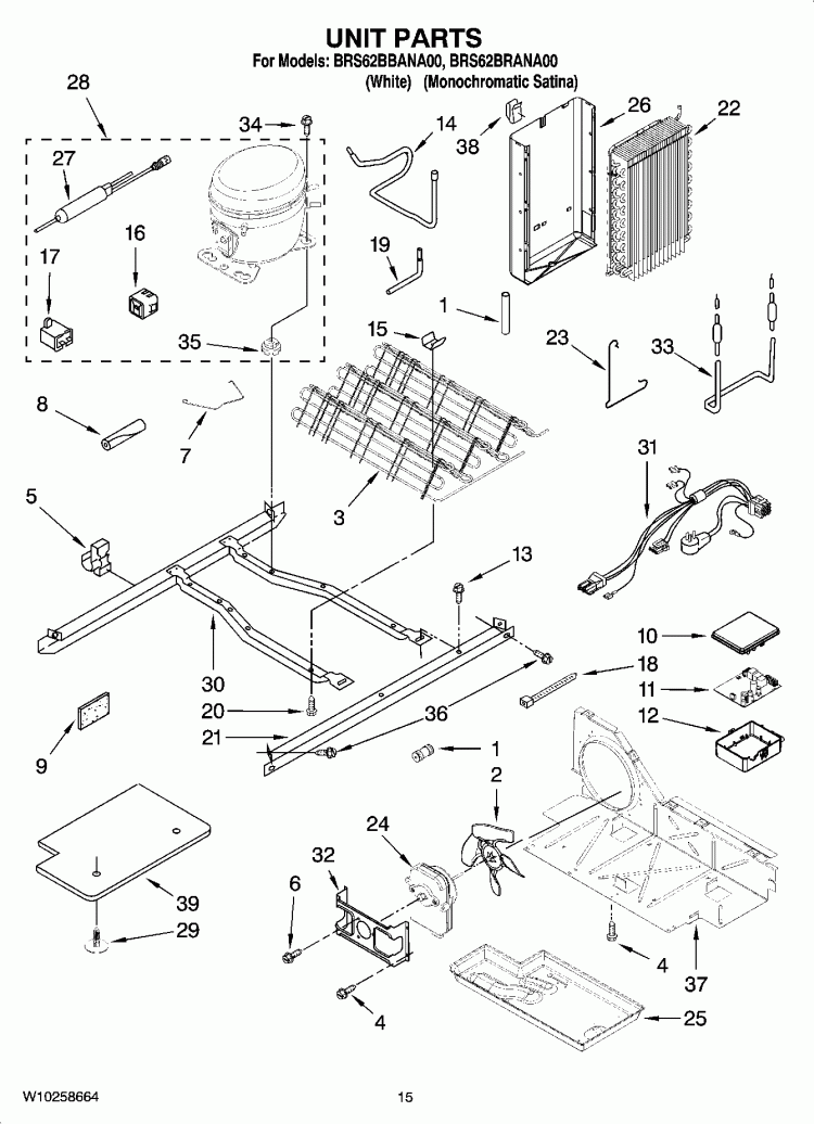 UNIT PARTS Diagram and Parts List for BRS62BRANA00  Whirlpool Refrigerator