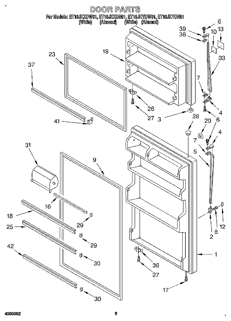 DOOR Diagram and Parts List for ET16JKXDN01  Whirlpool Refrigerator