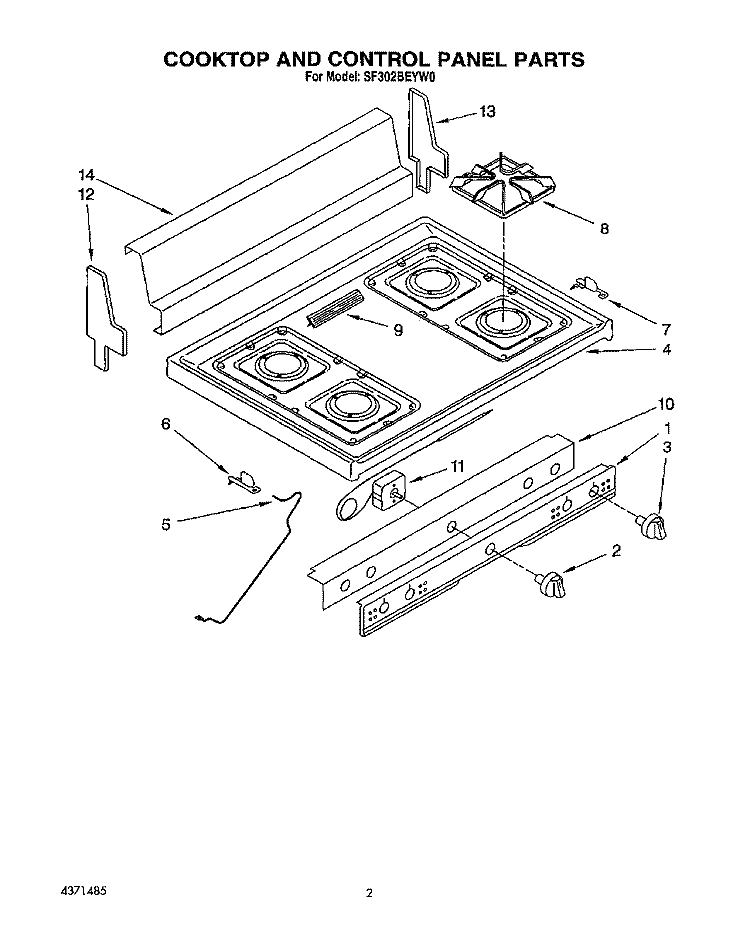COOKTOP AND CONTROL PANEL, LIT/OPTI Diagram and Parts List for SF302BEYW0  Whirlpool Range