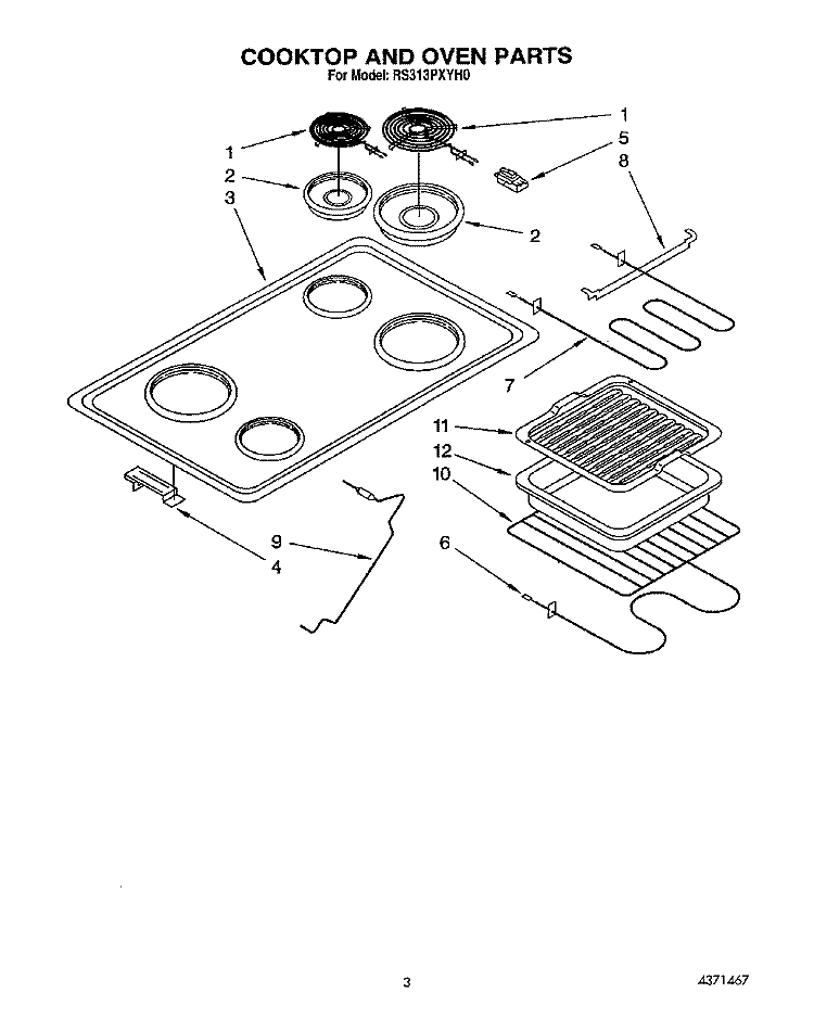 COOKTOP AND OVEN Diagram and Parts List for RS313PXYH0  Whirlpool Range