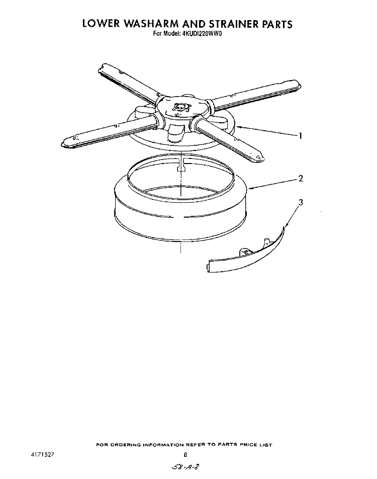 LOWER WASHARM AND STRAINER Diagram and Parts List for 4KUDI220WW0  KitchenAid Dishwasher