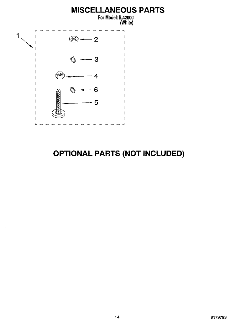 MISCELLANEOUS  PARTS, OPTIONAL PARTS (NOT INCLUDED) Diagram and Parts List for IL42000  Inglis Washer