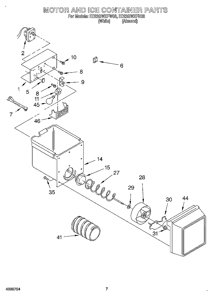 MOTOR AND ICE CONTAINER Diagram and Parts List for ED22GWXFW03  Whirlpool Refrigerator