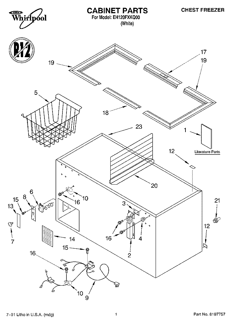 SECTION Diagram and Parts List for EH120FXKQ00  Whirlpool Freezer