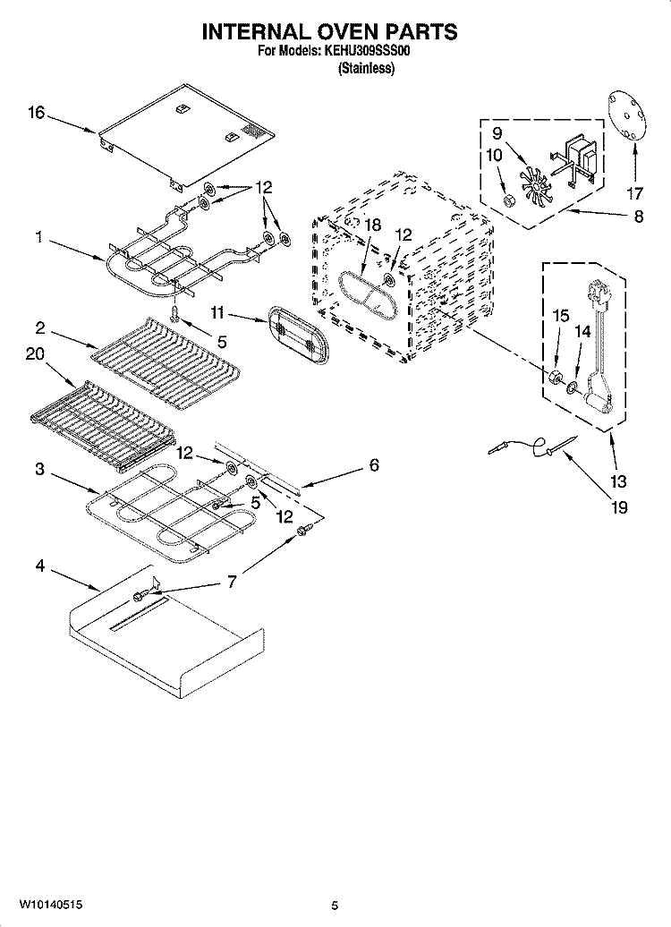 INTERNAL OVEN PARTS Diagram and Parts List for KEHU309SSS00  KitchenAid Microwave Oven Combo