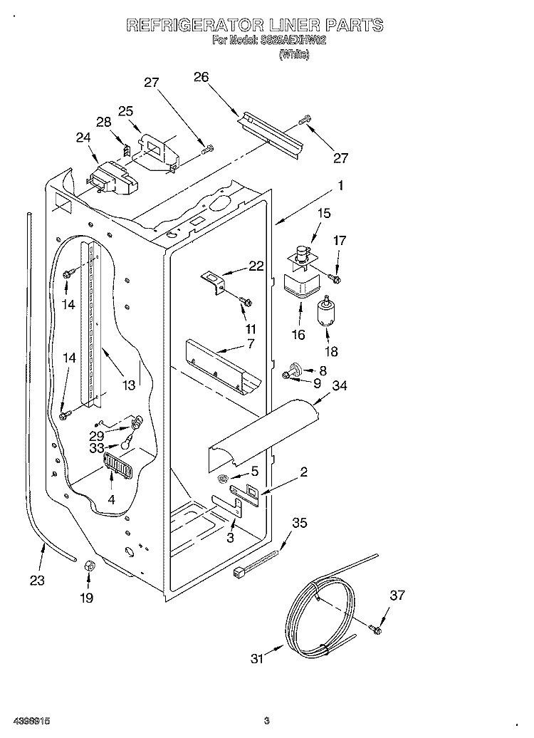 REFRIGERATOR LINER Diagram and Parts List for SS25AEXHW02  Whirlpool Refrigerator